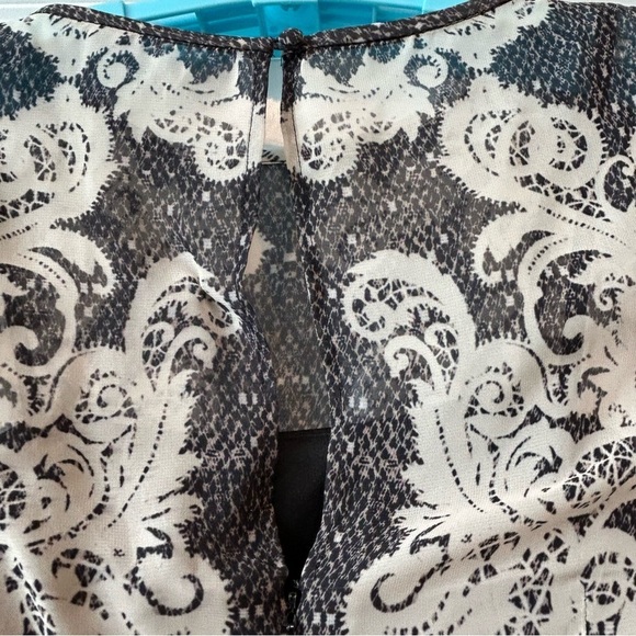 Maggy London Black Beige Sleeveless Dress Sz 6 Lined Zipper Keyhole Neck - Picture 4 of 6